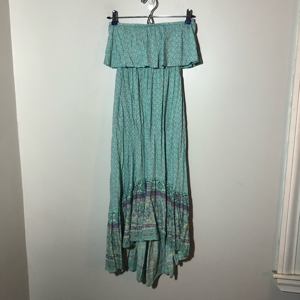 Sea lustre xs strapless bohemian hi low dress teal purple rayon pockets coastal
